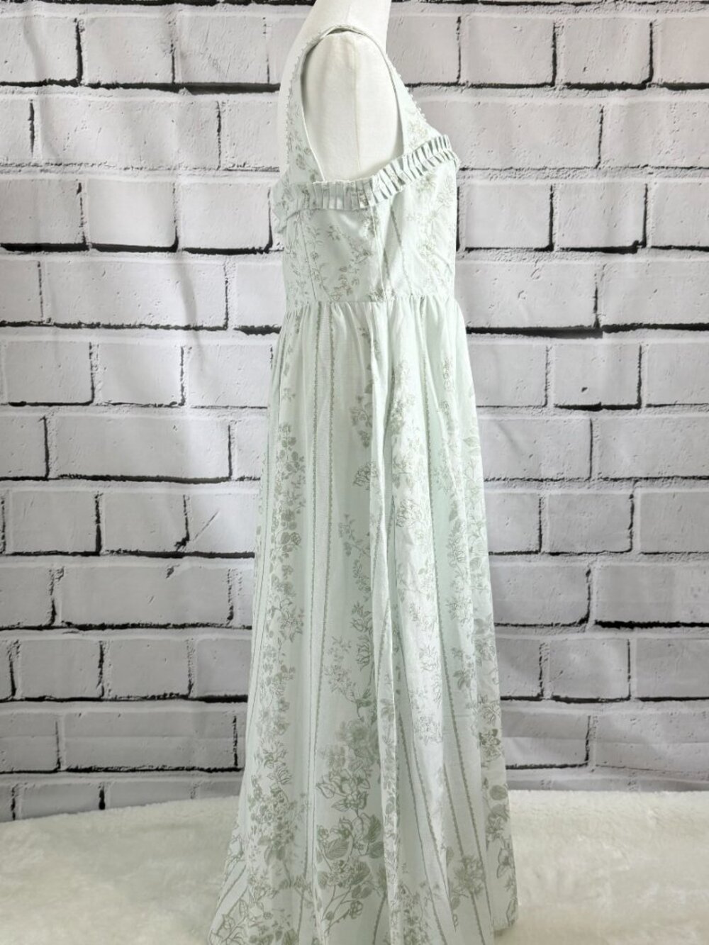 NWT Caroline Constas Linen Blend Floral Maxi Dress Mint Green Size S Cottagecore - Picture 5 of 15